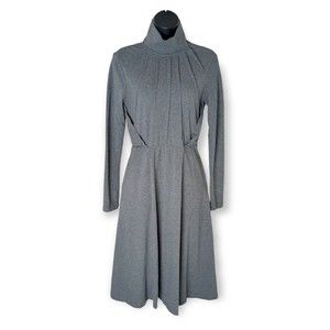eShakti Women's Medium Gray Jersey Knit Pleated Dress High Neck Midi Length